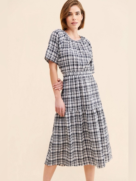 Just Female Dresses & Skirts - NWT Just Female Hamilton Cut Dress Plaid Seersucker Open Back Midi Dress L